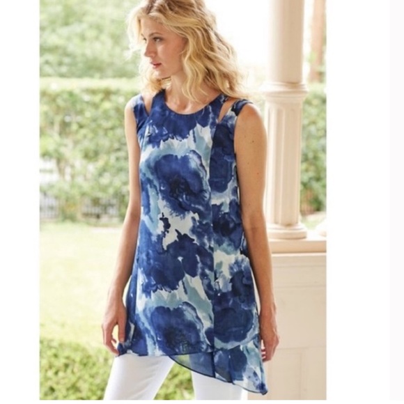 Soft Surroundings Mirabella Blue Watercolor Layered Tunic top - Picture 1 of 7